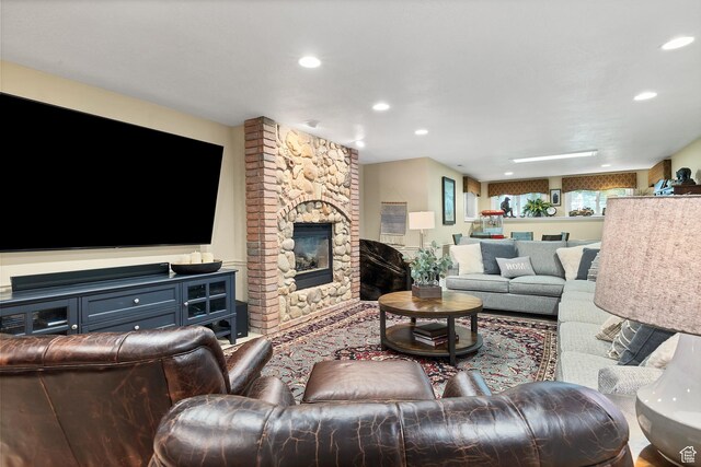 301 S Rachel Ln, New Harmony, UT 84757 - living room with a stone fireplace and recessed lighting