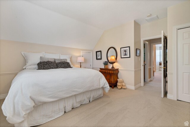 301 S Rachel Ln, New Harmony, UT 84757 - bedroom featuring carpet floors, vaulted ceiling, and baseboards
