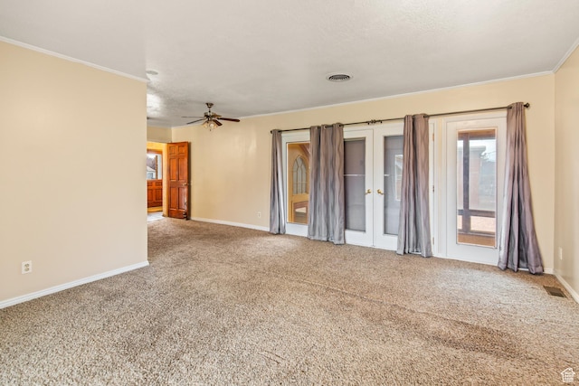 455 N 500 W, Richfield, UT 84701 - carpeted spare room with a ceiling fan, ornamental molding, baseboards, and french doors