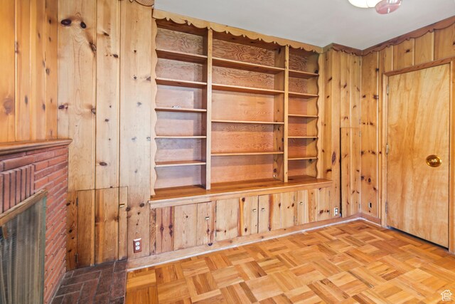 455 N 500 W, Richfield, UT 84701 - empty room featuring a brick fireplace and wooden walls