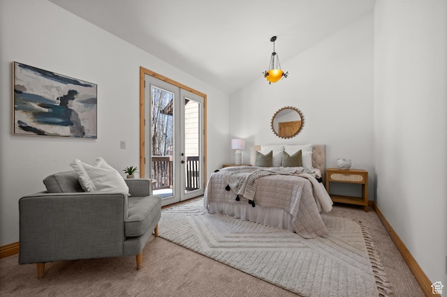 3025 Lower Saddleback Rd Unit 13, Park City, UT 84098 - bedroom featuring light carpet, access to exterior, vaulted ceiling, and french doors