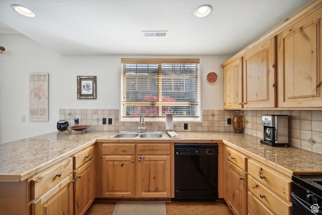 6042 N Fox Pointe Cir, Park City, UT 84098 - kitchen featuring black dishwasher, a sink, tile counters, backsplash, and light wood-style floors
