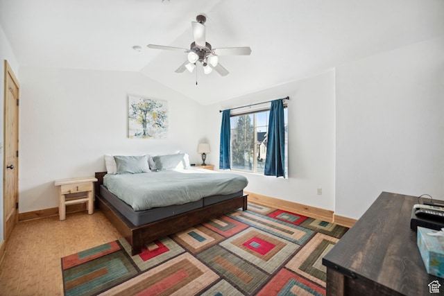 6042 N Fox Pointe Cir, Park City, UT 84098 - bedroom featuring vaulted ceiling, baseboards, and ceiling fan