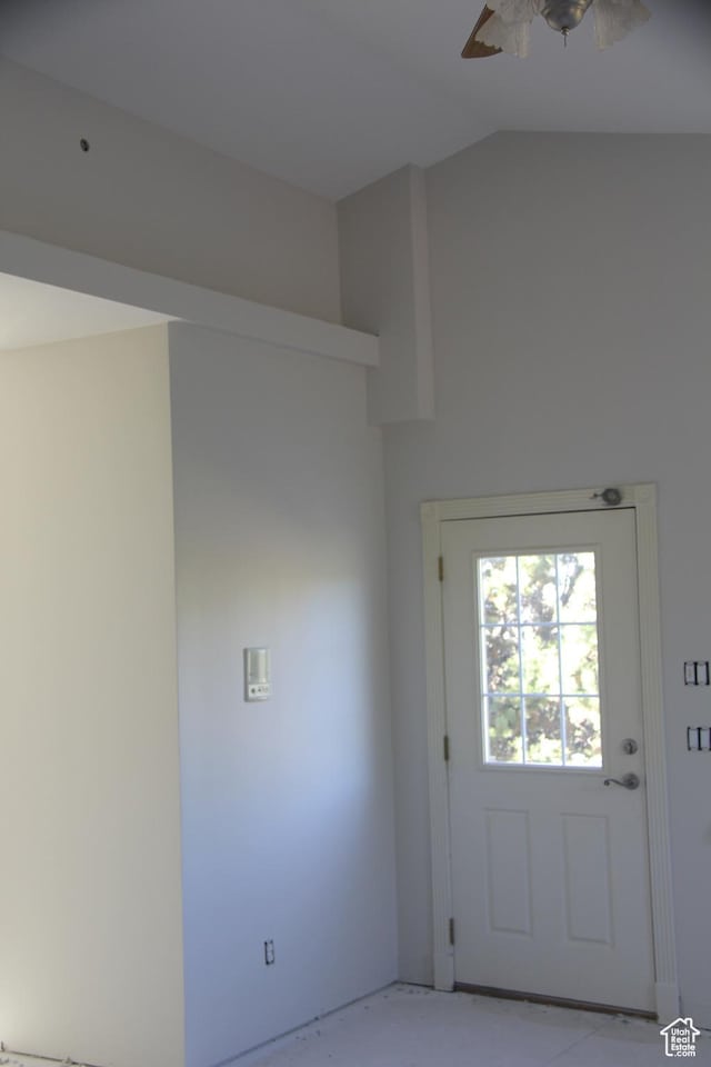 1627 W 950 S, Parowan, UT 84761 - doorway to outside featuring vaulted ceiling and ceiling fan