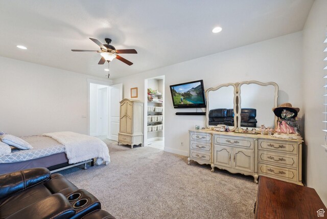 967 W Yamada Ct S, Syracuse, UT 84075 - bedroom with light colored carpet, recessed lighting, and a ceiling fan