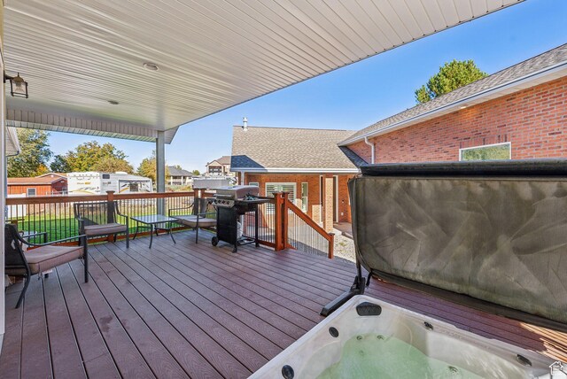 967 W Yamada Ct S, Syracuse, UT 84075 - deck featuring a grill, a covered hot tub, and a residential view