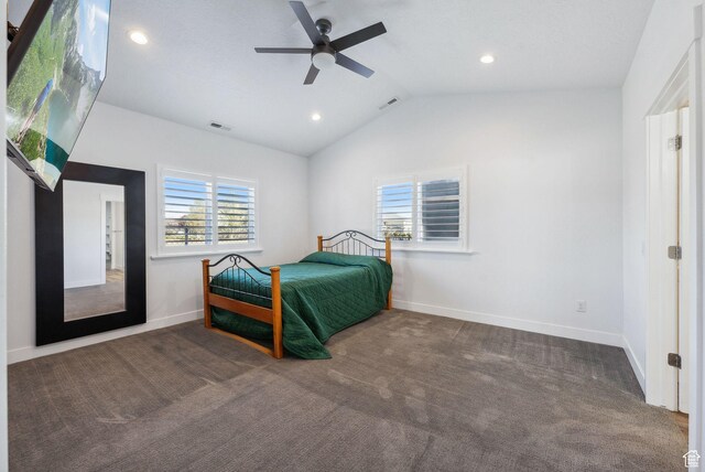 967 W Yamada Ct S, Syracuse, UT 84075 - carpeted bedroom with multiple windows, lofted ceiling, ceiling fan, and recessed lighting