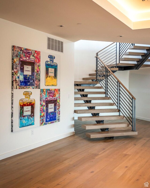 3821 Pinnacle Sky Loop, Park City, UT 84098 - staircase with wood finished floors and baseboards