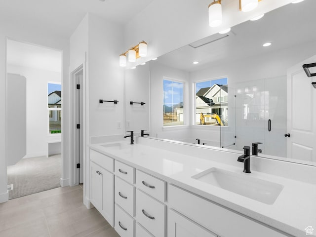 1018 S 3250 E Unit 128, Spanish Fork, UT 84660 - bathroom with tile patterned flooring, vanity, and walk in shower