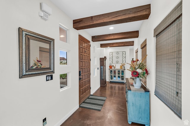 896 E Mesa Vista Dr, Ivins, UT 84738 - corridor featuring dark tile patterned flooring and beam ceiling