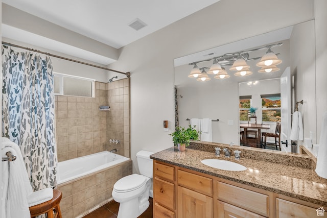 896 E Mesa Vista Dr, Ivins, UT 84738 - full bathroom with vanity, tile patterned flooring, toilet, and shower / bath combination with curtain