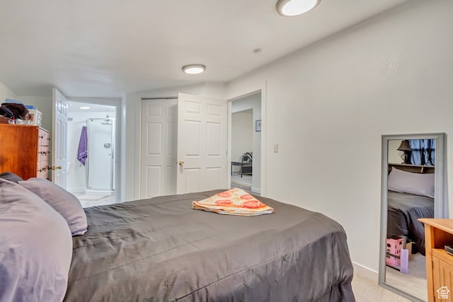 bedroom with light carpet
