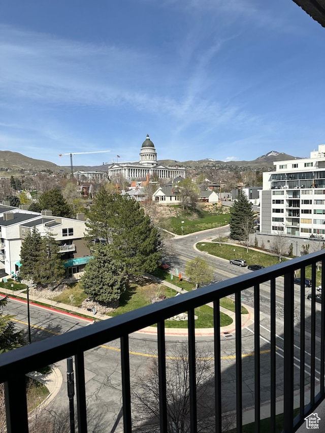 balcony featuring a mountain view