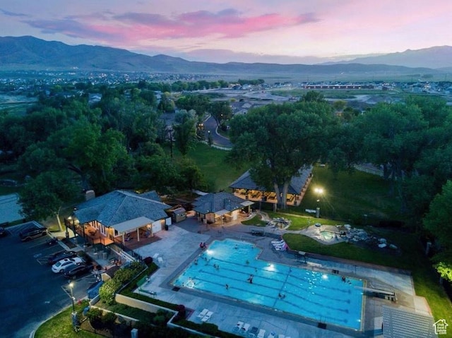 231 S Wiltshire Ln, Saratoga Springs, UT 84045 - aerial overview of property's location featuring a mountainous background and a pool