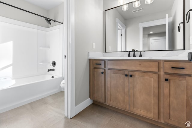 1597 S 1100 W, Payson, UT 84651 - bathroom featuring toilet, vanity, bathing tub / shower combination, baseboards, and tile patterned flooring