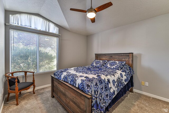 356 N Cactus Ln Unit 9, Washington, UT 84780 - bedroom featuring lofted ceiling, carpet flooring, baseboards, a textured ceiling, and a ceiling fan