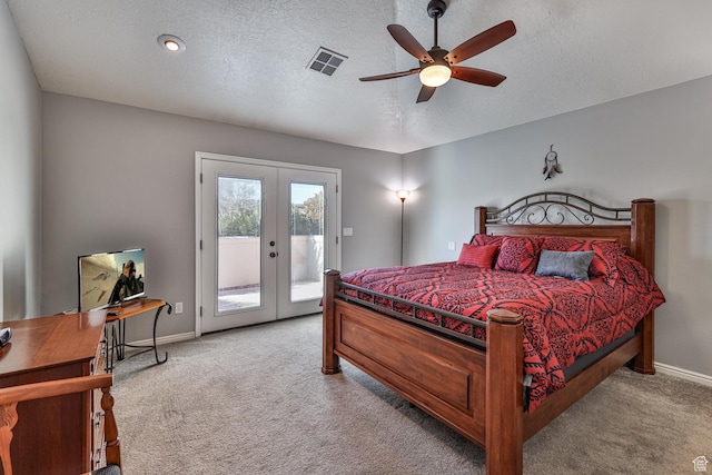 356 N Cactus Ln Unit 9, Washington, UT 84780 - bedroom with french doors, carpet flooring, access to exterior, baseboards, and a textured ceiling