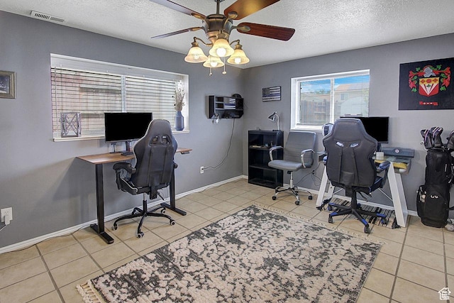 4958 S 3900 W, Roy, UT 84067 - home office with a ceiling fan, tile patterned flooring, a textured ceiling, and baseboards