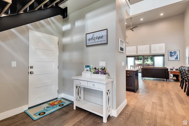 10005 N Meer Cir, Heber City, UT 84032 - foyer entrance with a high ceiling and light hardwood / wood-style flooring