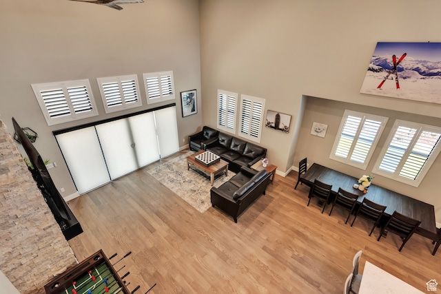 10005 N Meer Cir, Heber City, UT 84032 - living room with hardwood / wood-style flooring and a towering ceiling