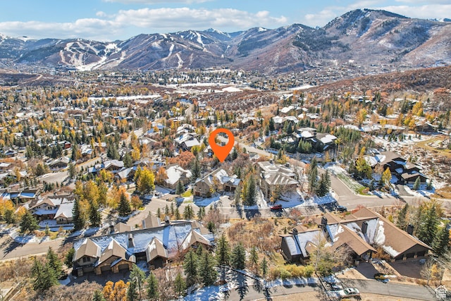 birds eye view of property featuring a mountain view