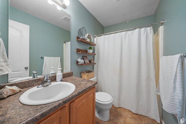 1567 S 1700 E, Spanish Fork, UT 84660 - bathroom featuring vanity, a textured ceiling, toilet, and a shower with curtain