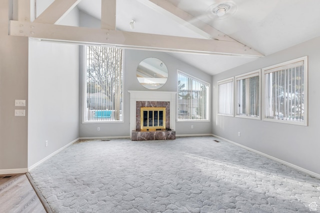 3635 S Arbor Park Dr, Magna, UT 84044 - unfurnished living room with a high end fireplace, baseboards, and carpet flooring