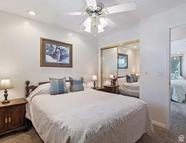 180 N 1100 E Unit 133, Washington, UT 84780 - bedroom featuring carpet floors, ceiling fan, recessed lighting, and a closet