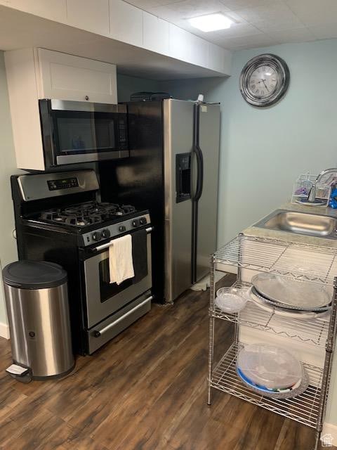 kitchen featuring white cabinets, dark hardwood / wood-style floors, sink, and appliances with stainless steel finishes