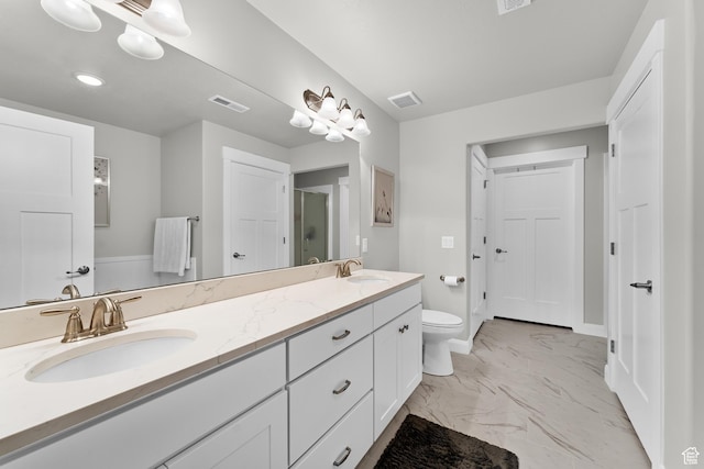 519 N Pintail Ln Unit C, Vineyard, UT 84059 - full bath featuring marble finish flooring, double vanity, a shower stall, and toilet