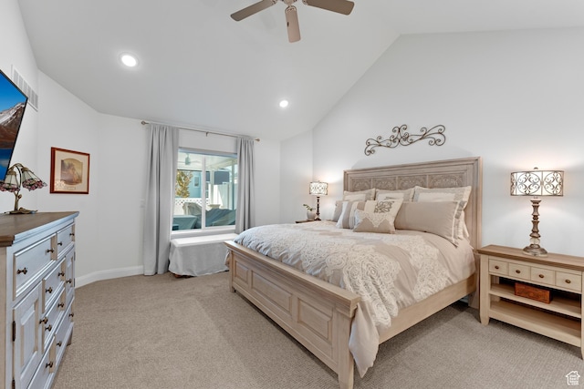 519 N Pintail Ln Unit C, Vineyard, UT 84059 - bedroom featuring vaulted ceiling, light colored carpet, recessed lighting, and a ceiling fan