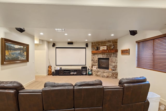 2745 E 4510 S, Holladay, UT 84117 - carpeted cinema room with a stone fireplace