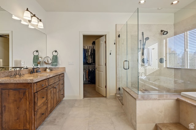 2745 E 4510 S, Holladay, UT 84117 - bathroom with vanity, tile patterned flooring, and a shower with shower door