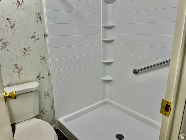 1360 N Dixie Downs Rd Unit 55, St George, UT 84770 - bathroom with wallpapered walls, a stall shower, and toilet
