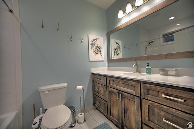 1400 N Cisco Cir, Garden City, UT 84028 - bathroom with toilet, a shower, vanity, and baseboards