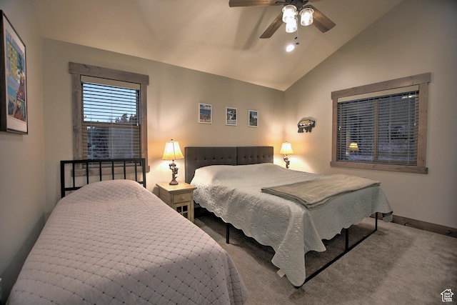 1400 N Cisco Cir, Garden City, UT 84028 - bedroom featuring lofted ceiling, carpet, ceiling fan, and baseboards