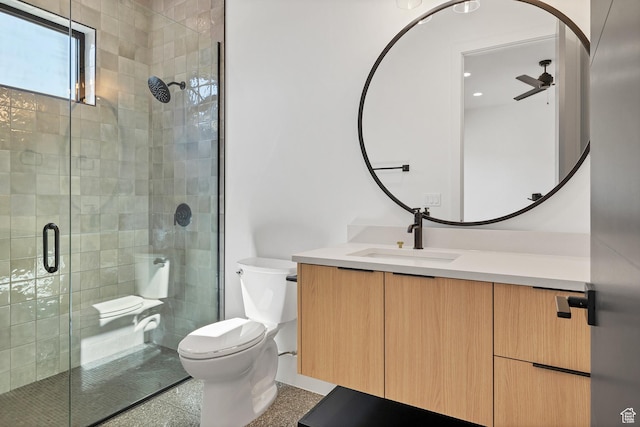 3967 N Hillside Way, Santa Clara, UT 84765 - full bath with toilet, vanity, a shower stall, and a ceiling fan