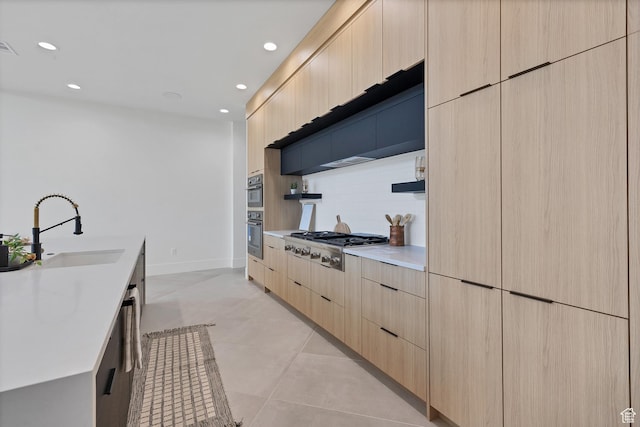 3967 N Hillside Way, Santa Clara, UT 84765 - kitchen featuring a sink, light brown cabinets, recessed lighting, and light countertops