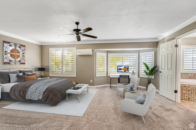 158 E Shepard Ln, Kaysville, UT 84037 - carpeted bedroom featuring an AC wall unit, multiple windows, ceiling fan, and ensuite bath