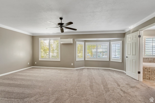 158 E Shepard Ln, Kaysville, UT 84037 - unfurnished room with an AC wall unit, crown molding, ceiling fan, and light colored carpet