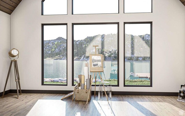 1478 S 920 E, Salem, UT 84653 - living area featuring lofted ceiling, wood finished floors, and a mountain view