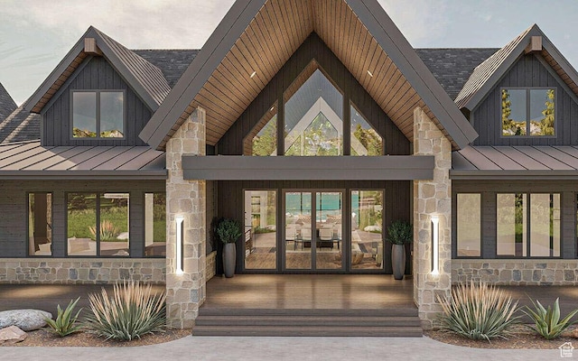 1478 S 920 E, Salem, UT 84653 - property entrance featuring a standing seam roof, stone siding, and french doors