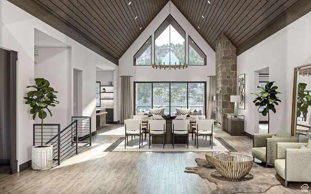 1478 S 920 E, Salem, UT 84653 - dining room with high vaulted ceiling, hardwood / wood-style floors, and wood ceiling
