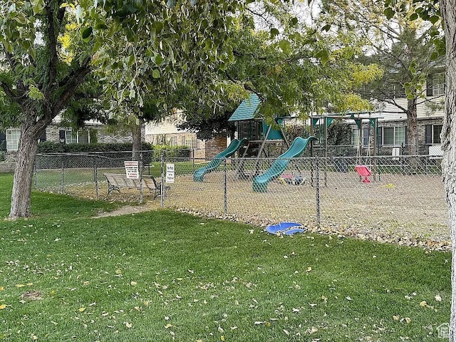 view of playground featuring a yard