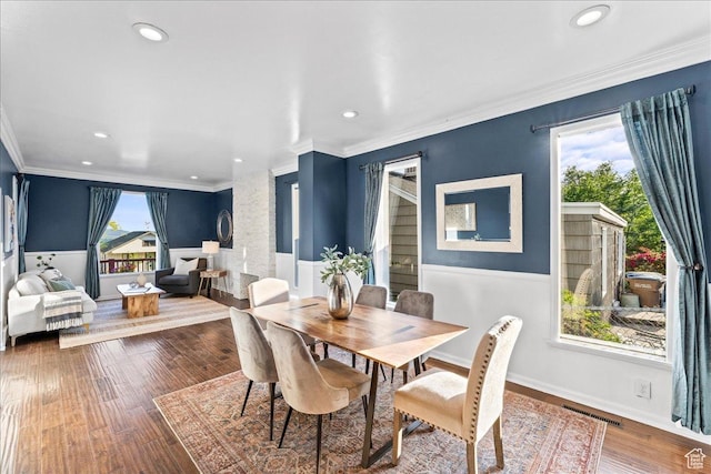 673 E 7th Ave, Salt Lake City, UT 84103 - dining space featuring recessed lighting, wood finished floors, baseboards, and crown molding
