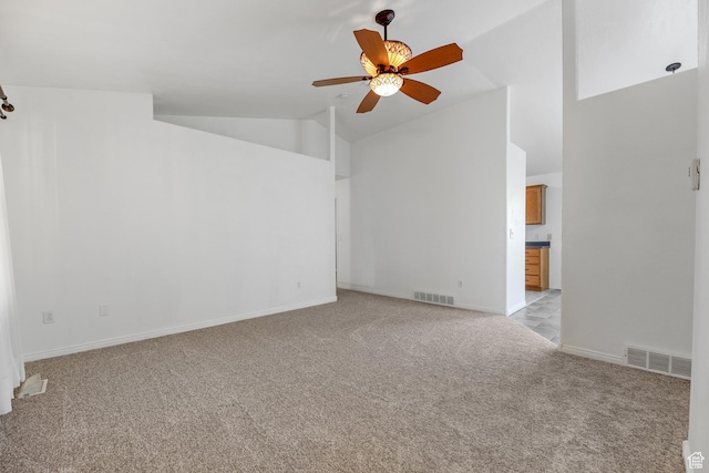 948 W 540th St S, Tooele, UT 84074 - empty room with ceiling fan, light carpet, lofted ceiling, and baseboards