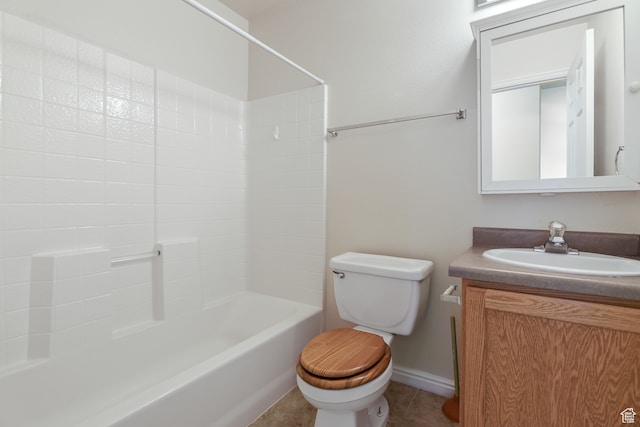 full bathroom with toilet, bathtub / shower combination, vanity, and tile patterned flooring