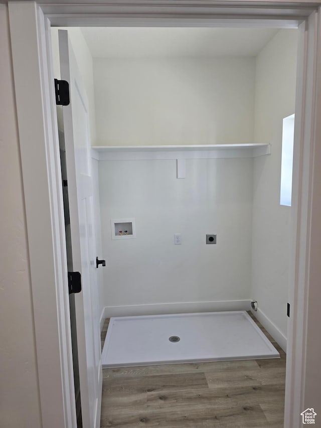 7901 S 2700 E Unit 203, South Weber, UT 84405 - clothes washing area with hookup for an electric dryer, wood finished floors, laundry area, and washer hookup