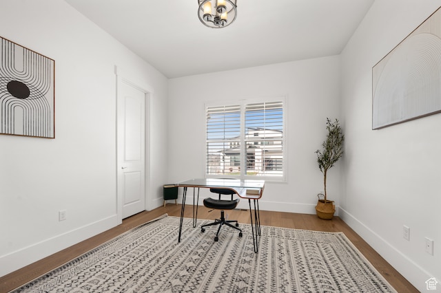 office area featuring light hardwood / wood-style flooring