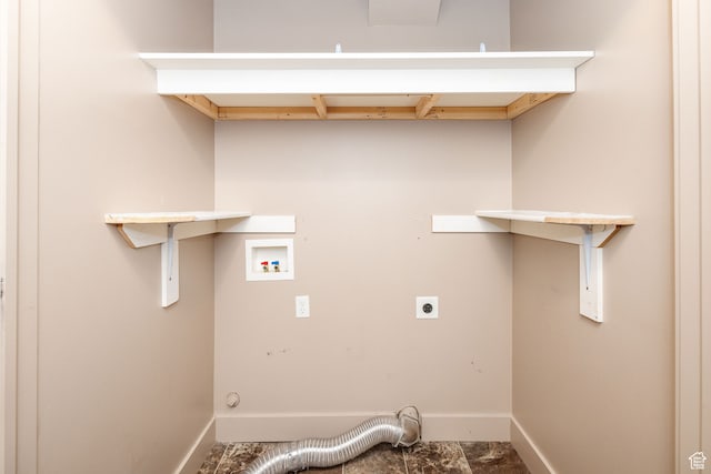 clothes washing area with hookup for a washing machine and hookup for an electric dryer